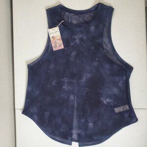 Halara Sheer Tank Top Slit Back Blue Tie-dye Active Workout Top Women's S NEW